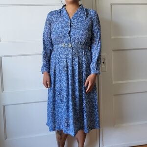 60s 70s La Rosa Blue Floral Vintage Cottagcore Prairie Dress Resin Belt Medium